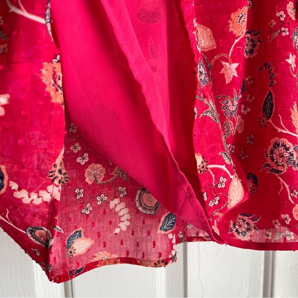 Rachel Zoe Pink Navy Blue Floral Lined Blouse Gathered Puff 3/4 Sleeves Size M - Picture 3 of 14